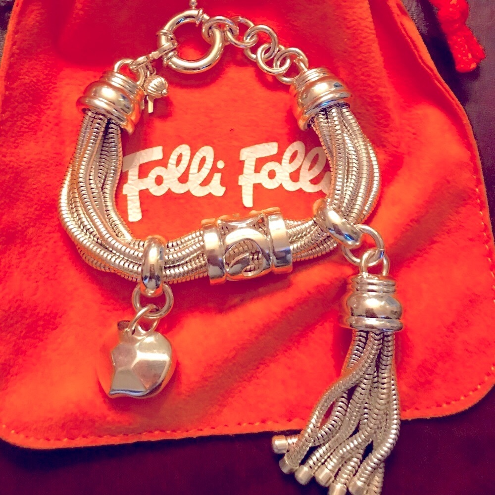 Silver Folli Follie charm bracelet 7.25-8.5”